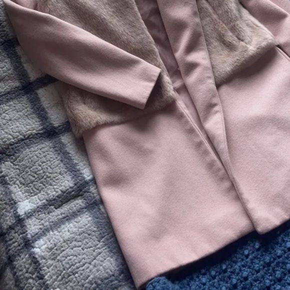 RARE ZARA Pink Wool Combination Faux FurJacket XS - Picture 4 of 13